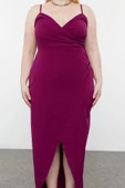 Moda Fitted Kalp Yaka Maxi Büyük Beden Yırtmaçlı Uzun Astarlı Abiye Gece Mezuniyet Nişan Elbise - 3