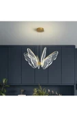 burenze Luxury Kademeli 3 Renk Işıklı Modern Kelebek Sarkıt Led Avize Butterfly Gold Sarı - 2
