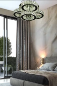 burenze A+ Luxury Modern Plafonyer Dörtlü Kristal Taşlı Power Led Avize Kumandalı 3 Renk Krom - 1