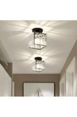 burenze Modern Luxury Plafonyer Tavan Kristal Taşlı Avize Kare Hol Antre Avize Siyah - 4