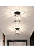 burenze Lüks Kristal Taşlı Modern Plafonyer Tavan Mutfak Oturma Odası Koridor Hol Taşlı Salon Avizesi Siyah - 1
