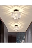 burenze Modern Luxury Plafonyer Kristal Taşlı Avize Kare Hol Antre Salon Avizesi Siyah - 1