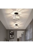 burenze Modern Luxury Plafonyer Tavan Kristal Taşlı Avize Kare Hol Antre Avize Siyah - 3