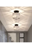 burenze Modern Luxury Plafonyer Tavan Kristal Taşlı Avize Kare Hol Avize Siyah - 3