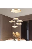 Fico Home Luxury Exclusive Beşli Yuvarlak Sarkıt Led Avize Jellyfish Gold Sarı Ledli Avize - 1