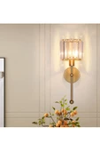 burenze Modern Kristal Taşlı 1 Adet Kablosuz Pilli Aplik Aç Kapa Butonlu Tak Çalıştır Eskitme Gold - 1