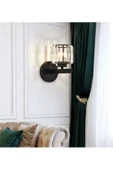burenze Modern Luxury Pilli Aplik Kristal Taşlı Ledli Aplik Tak Çalıştır Mat Siyah Gövde - 2