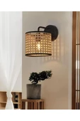 burenze Modern Rattan Hasır Hazeran Aplik Kablolu Elektrikle Çalışır Duvar Apliği - 1