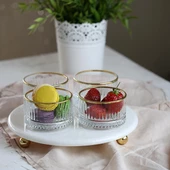 Akayev Mermer Beyaz 25 Cm Boncuk Ayak Gold Elysia 4'lü Reçellik İkramlık - 1