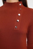 Moda Stil Fitted Bisiklet Yaka Maxi Boy Tesettür Aksesuar Düğmeli Ribana Triko Elbise - 2