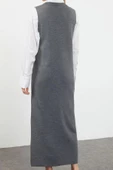 Moda Stil Regular Bisiklet Yaka Uzun Tesettür İncili Triko Elbise - 5