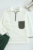 Tesettür Tarz Relaxed Dik Yaka Standart Kol Uzun Fermuar Yaka Cep Detaylı Peluş Sweatshirt - 1