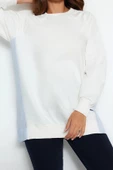 Tesettür Tarz Regular Bisiklet Yaka Standart Kol Regular Dokuma Parçalı Örme Tunik - 3