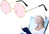 Yuvarlak Cam John Lennon Tarzı Hippi Gold Çerçeveli Pembe Gözlük - 3