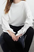 Tarz Relaxed Bisiklet Yaka Düşük Kol Uzun Kolları Fırfır Detaylı Rahat Kalıp Örme Sweatshirt - 2