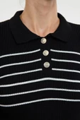 Stil Modern Kadın Regular Standart Kol Polo Yaka Çizgili Basic Triko Kazak - 2
