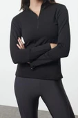 Dik Yaka Standart Kol Standart Ekstra Sıcak Tutan Fermuarlı Polar Kışlık Örme Spor Sweatshirt - 1
