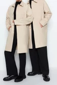 Tasarım Düz Astarsız Yaka Uzun Regular Gömlek Unisex Regular Fit Yün Karışımlı Kaşe Kışlık Kaban - 2