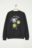 Tarz Bol Bisiklet Yaka Standart Kol Regular Smiley Lisans Unısex Geniş Kesim Sweatshirt - 1