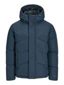 Jack Jones Erkek  Nautical Mavi Kapüşonlu Rüzgar Geçirmez Şişme Mont 12259850M - 1