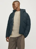 Jack Jones Erkek  Nautical Mavi Kapüşonlu Rüzgar Geçirmez Şişme Mont 12259850M - 4
