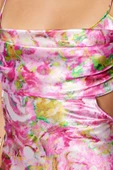 Moda Stil Regular Degaje Yaka Midi Boy Çiçek Desenli Dokuma Saten Şık Abiye Elbise - 2