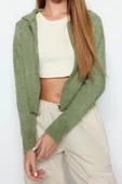 Kadın Modern Tarz Regular Kapüşonlu Crop Triko Hırka - 1