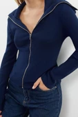 Kadın Modern Tarz Slim Devrik Yaka Regular Triko Hırka - 1