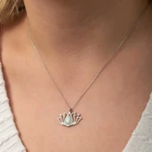 Gümüş Beyaz Opal Taşlı Lotus Kadın Kolye SL8180 thumbnail 4