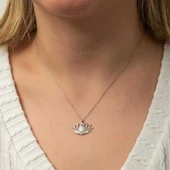 Gümüş Beyaz Opal Taşlı Lotus Kadın Kolye SL8180 thumbnail 7