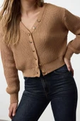 Kadın Modern Tarz Regular V Yaka Crop Triko Hırka - 1