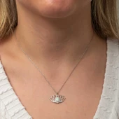 Gümüş Beyaz Opal Taşlı Lotus Kadın Kolye SL8180 thumbnail 6