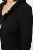 Kadın Modern Tarz Regular Polo Yaka Crop Triko Hırka - 5