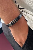 Siyah Renk Metal Detaylı Çelik Bileklik - 2