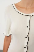 Kadın Modern Tarz Slim Bisiklet Yaka Regular Triko Hırka - 5