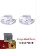 Porselen İkili Kaşıklı Fincan Seti Kişiye Özel Yazı, Fotoğraf Baskısı - 1