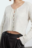 Kadın Modern Tarz Slim V Yaka Crop Triko Hırka - 1