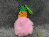 Silikon Ponpon Pembe Sevimli Ananas Anahtarlık Çanta Süsü - 1
