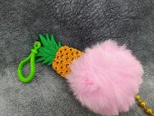 Silikon Ponpon Pembe Sevimli Ananas Anahtarlık Çanta Süsü - 2