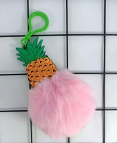 Silikon Ponpon Pembe Sevimli Ananas Anahtarlık Çanta Süsü - 3