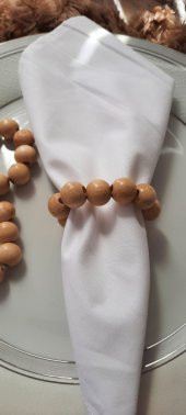 6lı Parlak Ahşap Boncuk Peçete Yüzüğü - 4