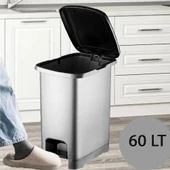 Ergonomik Pedallı Plastik Çöp Kovası  ( iç kovasız) Metal Gri - 3