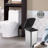 Ergonomik Pedallı Plastik Çöp Kovası  ( iç kovasız) Metal Gri - 12