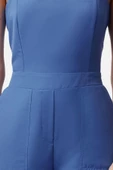 Kadın Moda Standart Kol Geniş Paça Straplez Uzun Kargo Cepli Straplez Yaka Maxi Dokuma Tulum - 4