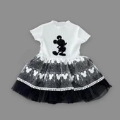 1-2-3 Yaş Payetli Mickey Baskılı Brode Etekli Kız Bebek Elbisesi - 2