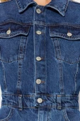 Kadın Moda Standart Kol Dar Paça Ceket Yaka Regular Dikiş Detaylı Denim Tulum - 5