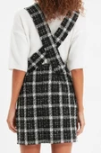 Moda Stil Regular Kare Yaka Mini Boy Askılı Dokuma Elbise - 5