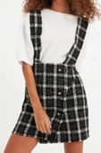 Moda Stil Regular Kare Yaka Mini Boy Askılı Dokuma Elbise - 1
