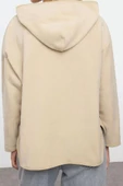 Tarz Bol Kapüşonlu Düşük Kol Uzun Kalın Polar ve Fermuarlı Geniş Kalıp Örme Sweatshirt - 4