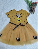 2-3-4 Yaş Puantiyeli Mickey Baskılı Kurdela Kuşaklı Astarlı Kız Bebek Tütü Elbisesi - 3